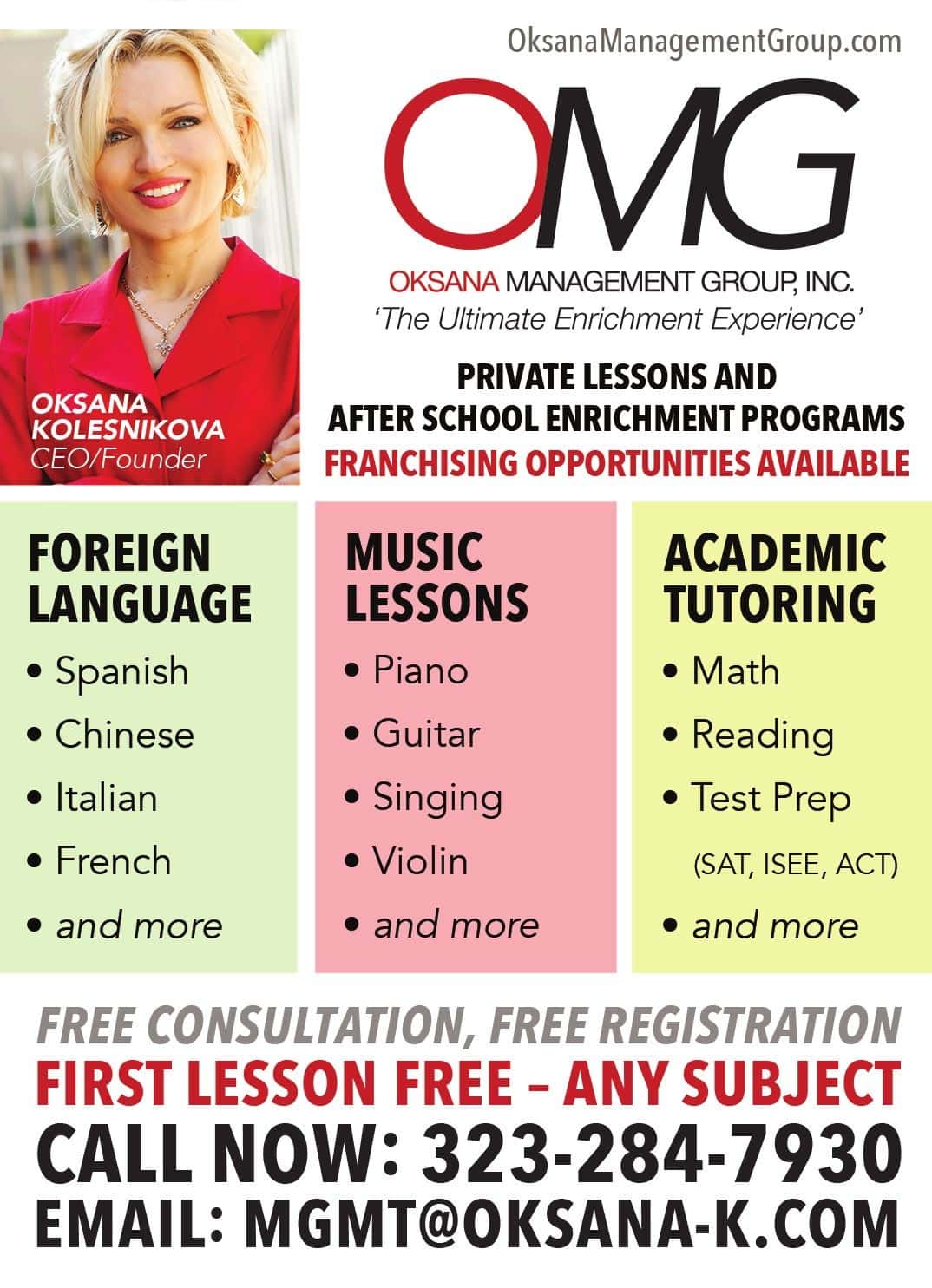 OMG Franchise Ad - Music Lessons, Academic Tutoring, Foreign Languages